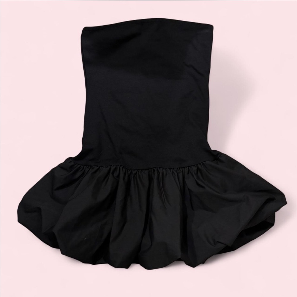black strapless bubble mini dress